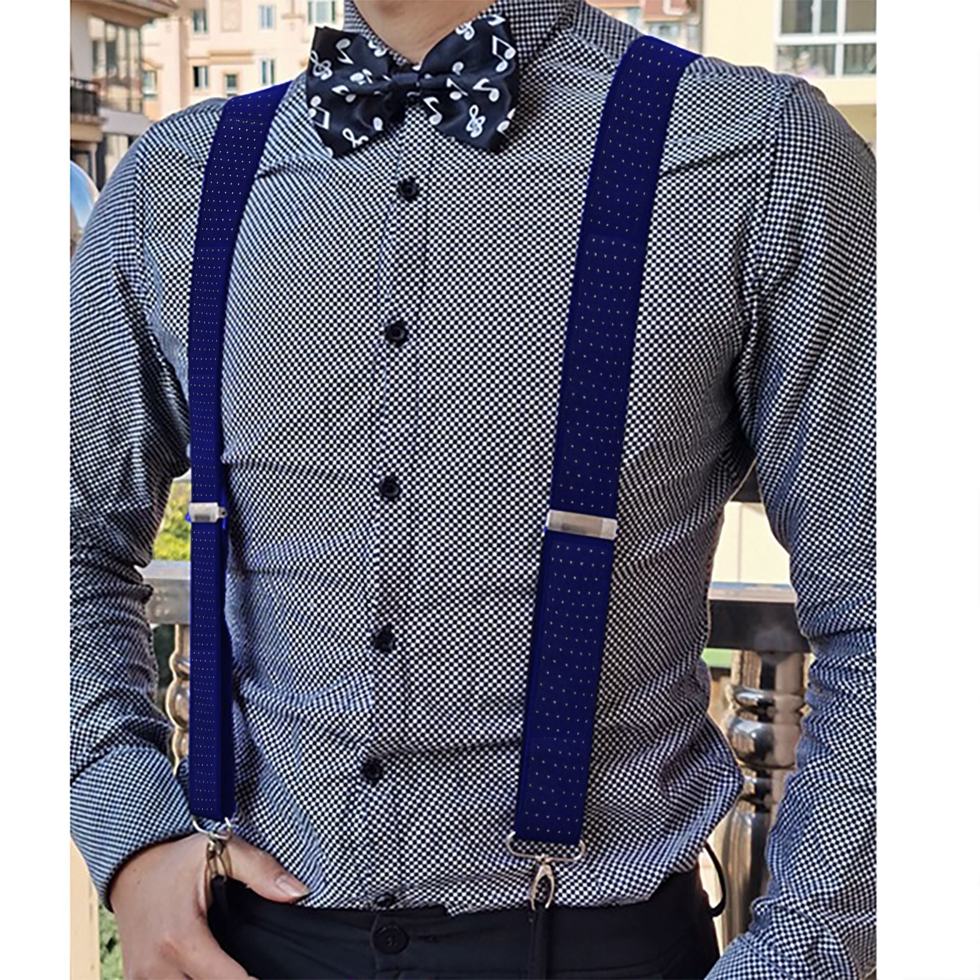 Anna-Kaci Men's Adjustable Suspenders 46in Elastic Suspenders with Clips for Formal & Casual Wear