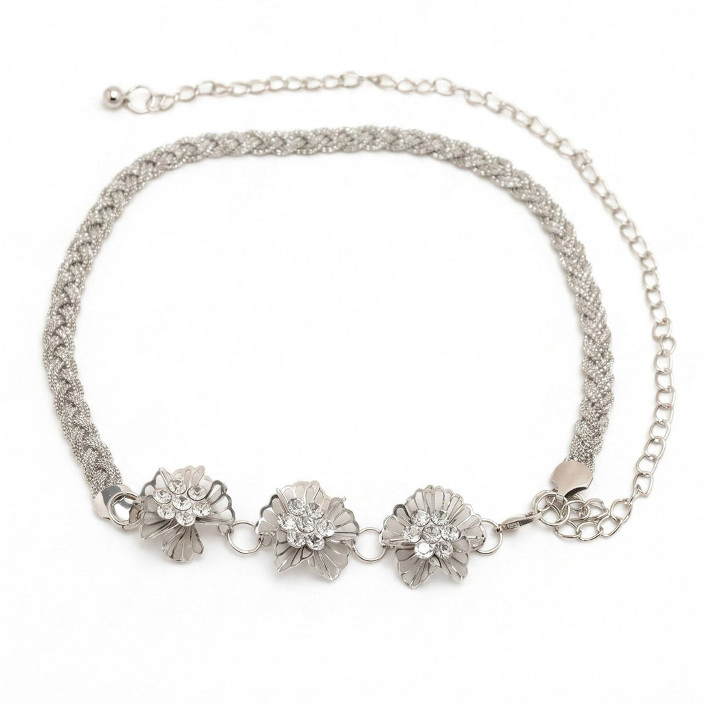 Triple Floral Braided Metal Waist Belt Adjustable Vintage Floral Statement Waist Jewelry 43.3in