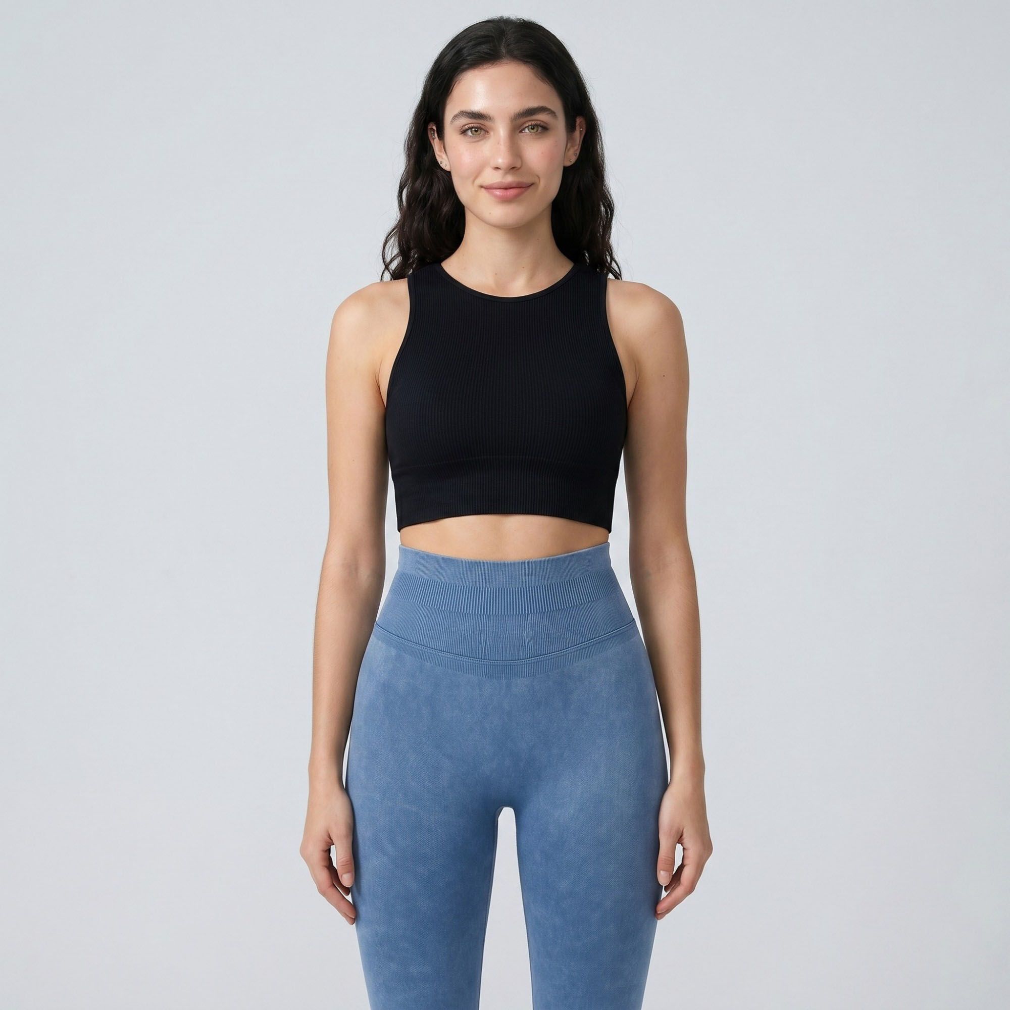 Anna-Kaci Women's High Waist Seamless Leggings with Ribbed Waistband and Contour Detail