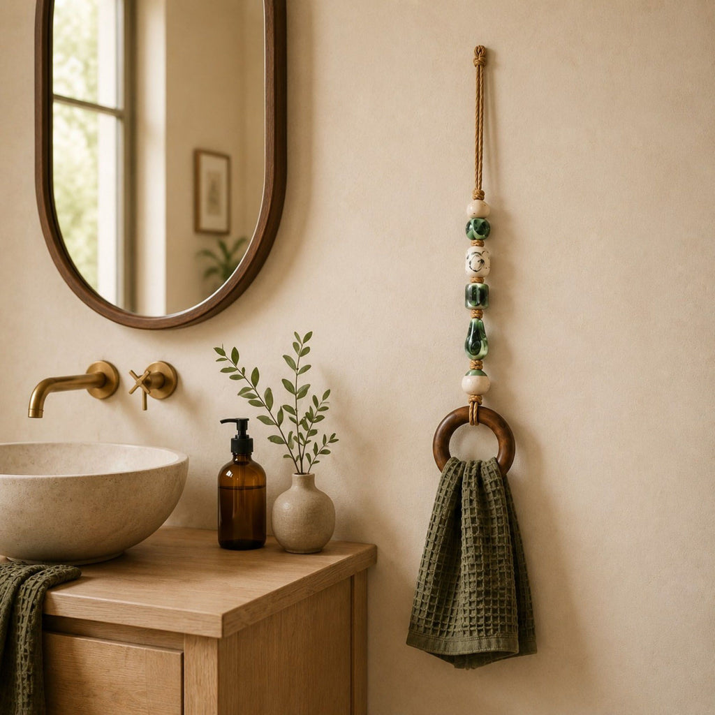 Coastal Beaded Wood Ring Towel Hanger