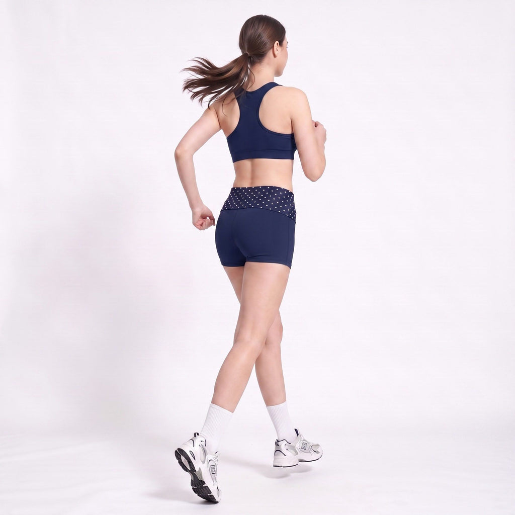 Polka Dot Foldover Waist Fitted Athletic Shorts for Yoga Dance Gym Workouts Running
