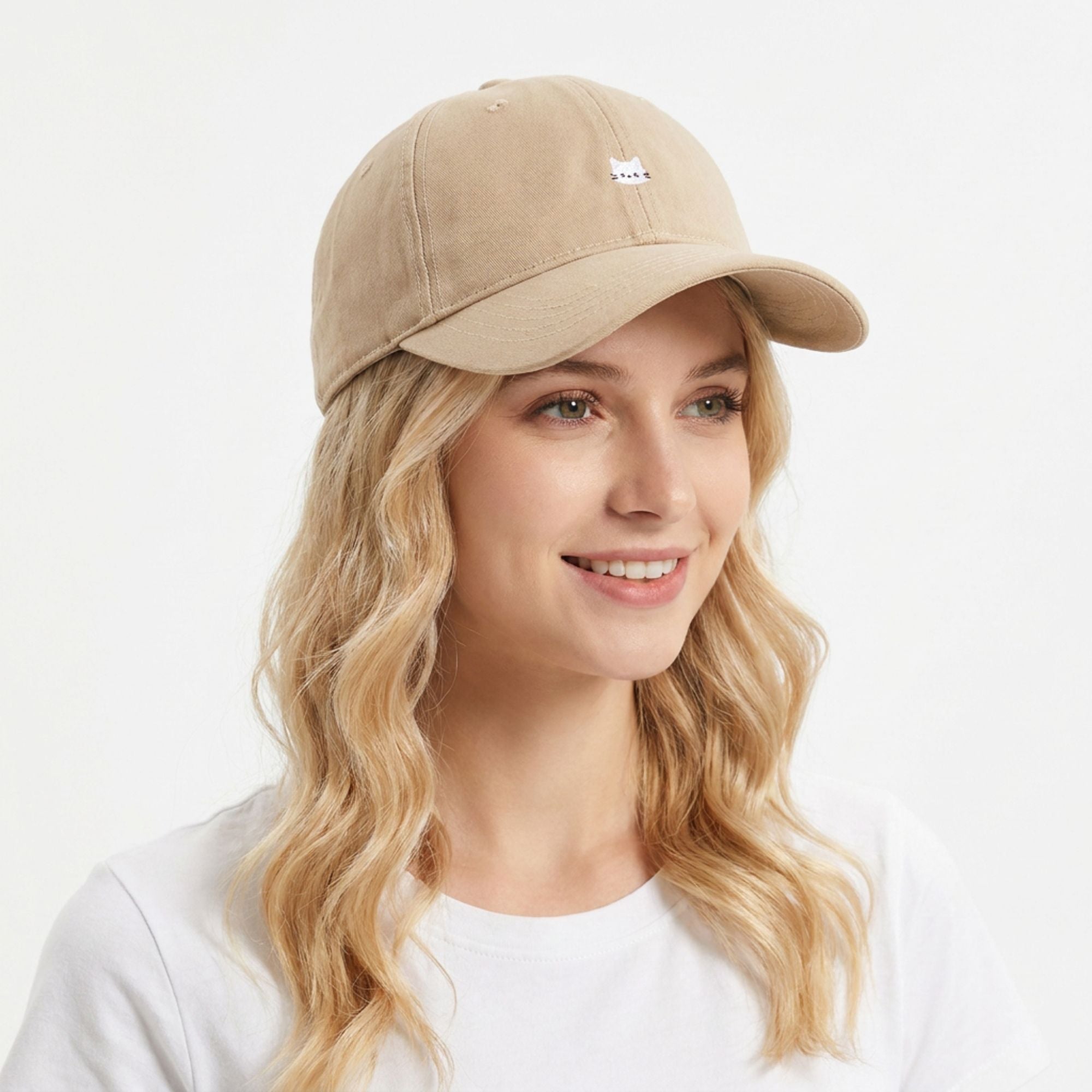 Washed Cotton Baseball Cap Cat Detail Adjustable Dad Hat
