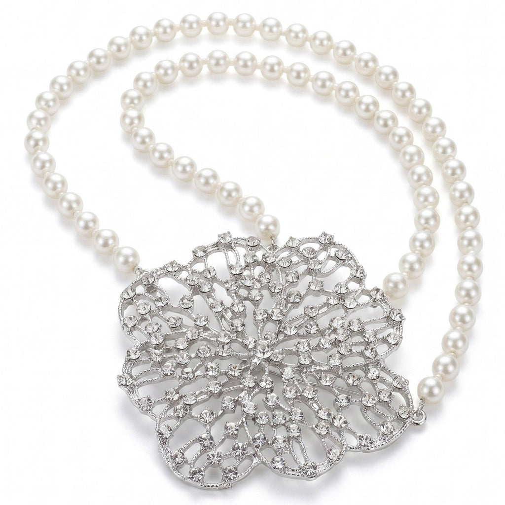 Filigree Crystal Flower Pearl Waist Chain Adjustable Elegant Body Belt Luxury Floral Waist Jewelry 47.2in