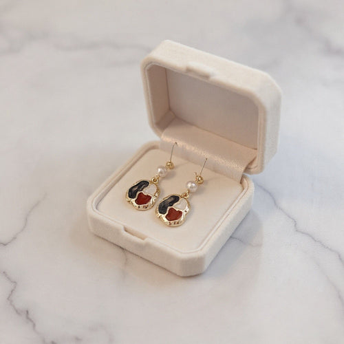 Abstract Enamel Drop Earrings with Textured Metal Frame and Pearl Accent for a Modern Artistic Feminine Statement Accessory