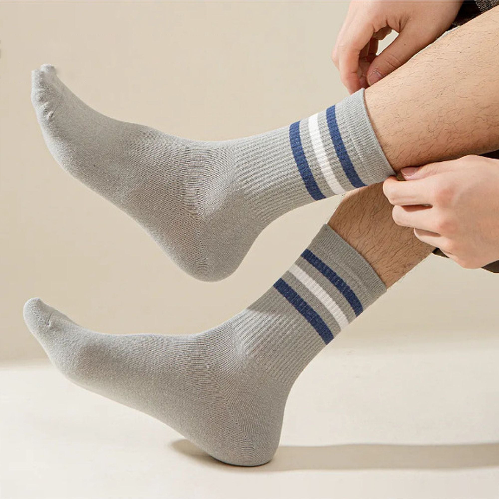 Anna-Kaci 6pk Men's Crew Socks with Striped Cuffs