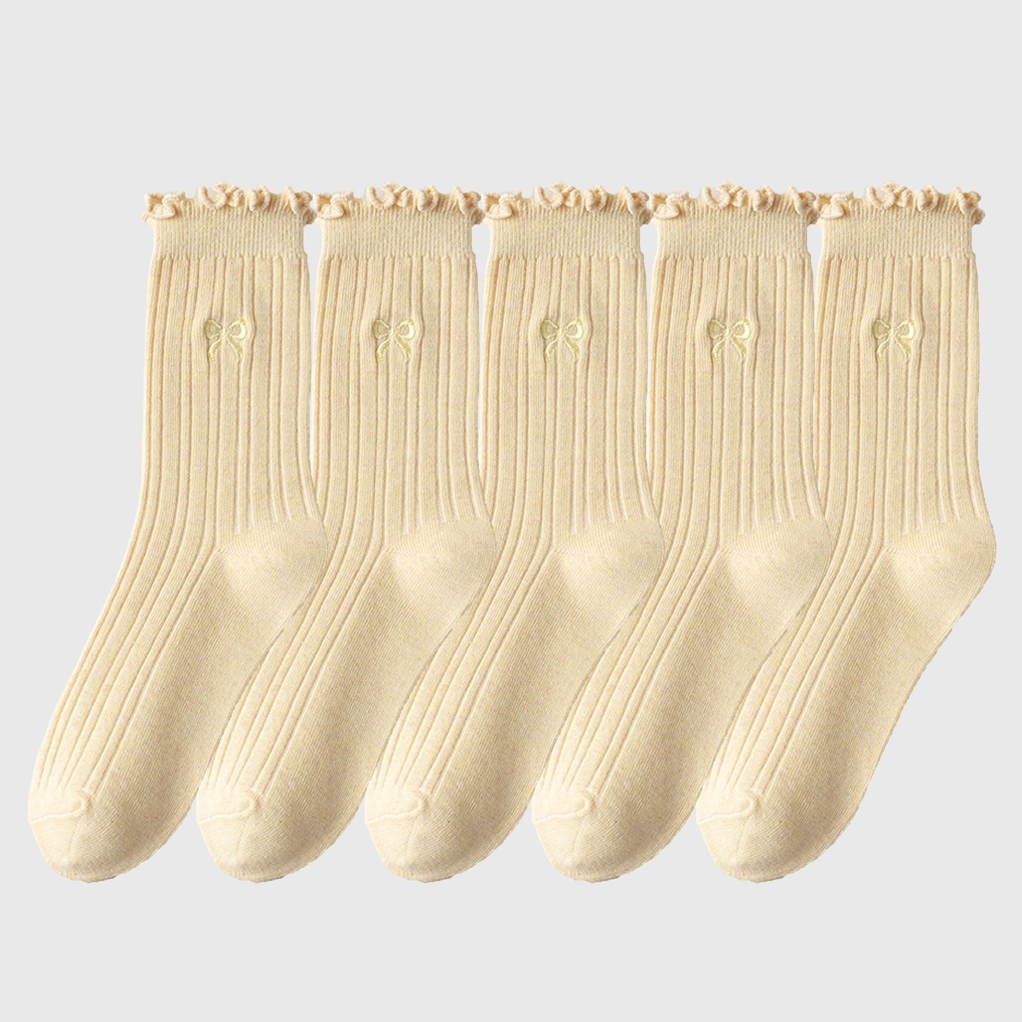 Anna-Kaci Women's Summer Ribbed Ankle Socks with Bow Embroidery Casual 5Pk
