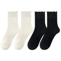 Anna-Kaci 4 Pairs Women's Ruffle Edge Crew Socks Soft Stretch Cotton Blend with High Elastic Cuffs in Assorted Solid Colors