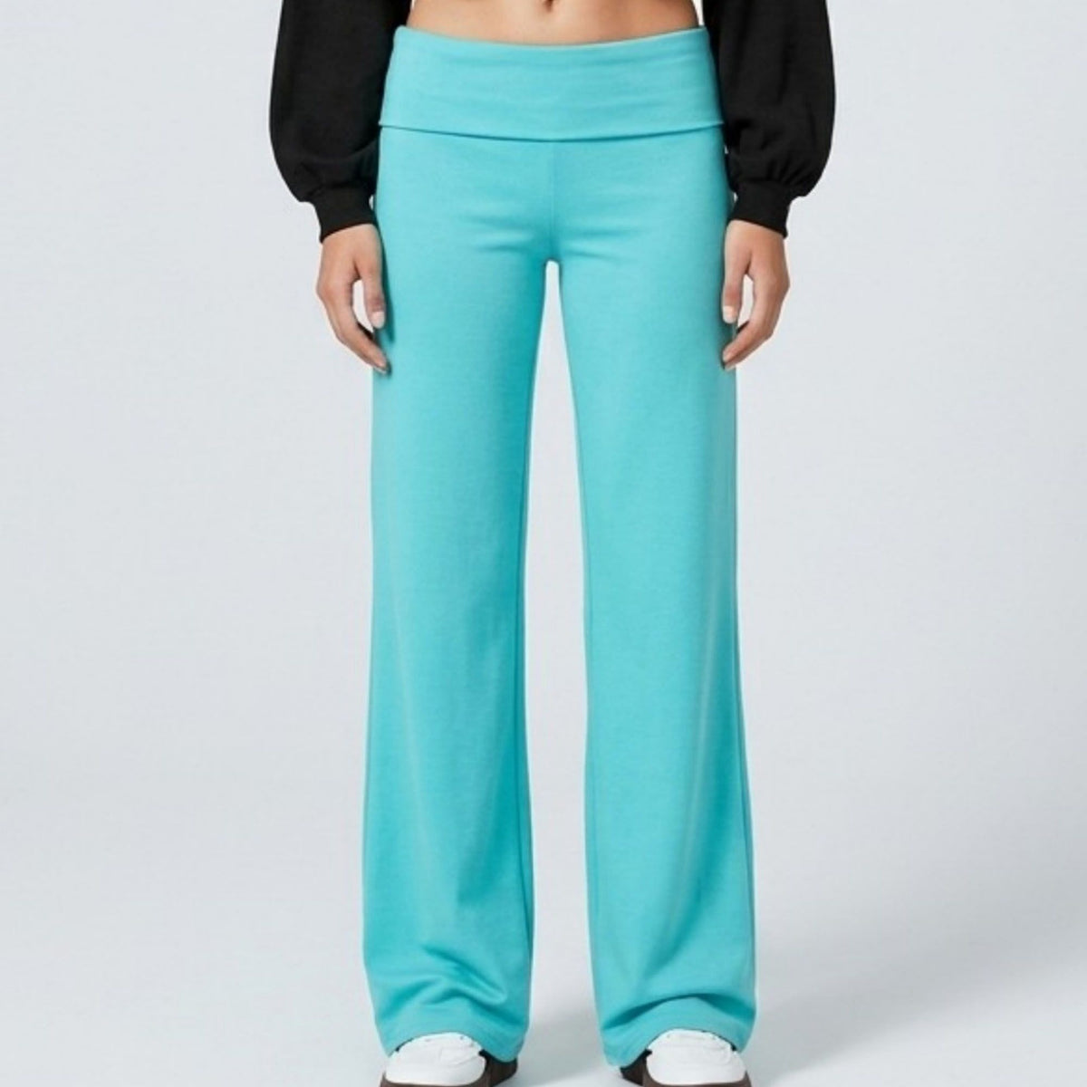 Foldover Waistband Wide-Leg Lounge Trousers