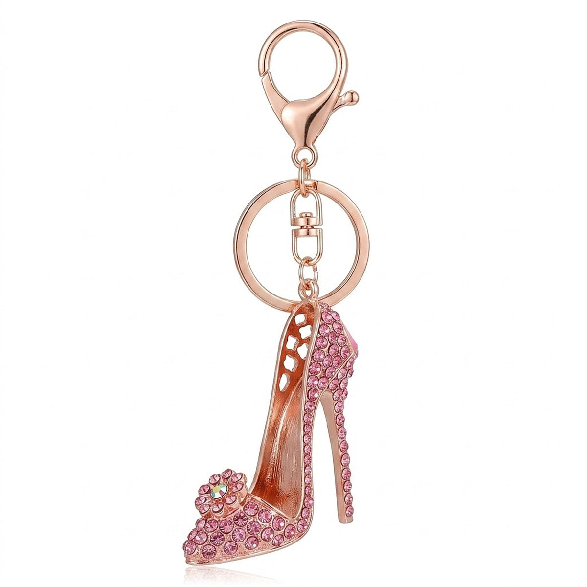 High Heel Rhinestone Keychain Bag Charm with Lobster Clasp and Key Ring