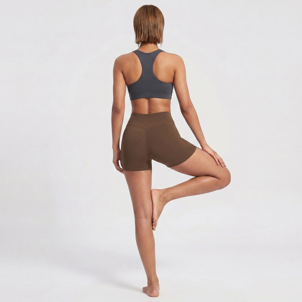 High Waist Workout Biker Shorts Wide Waistband Yoga Training Active Shorts