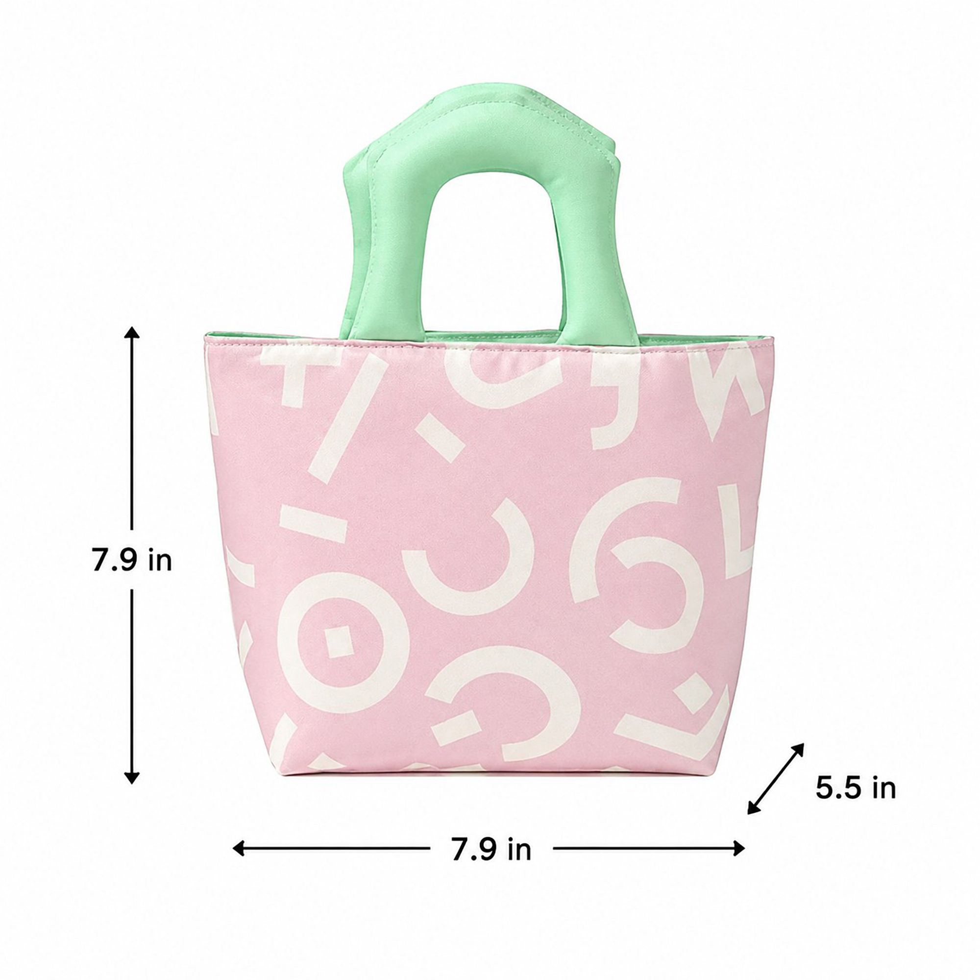 Printed Lunch Tote Bag with Padded Handles and Zipper Closure