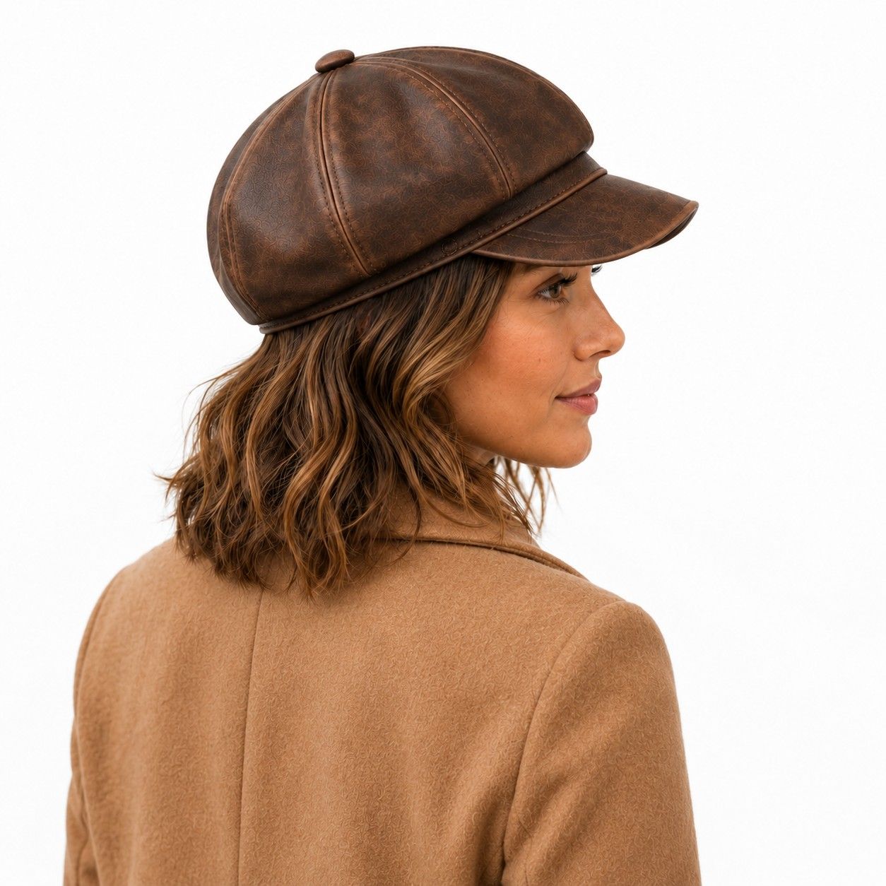 Faux Leather Newsboy Cap Vintage Eight Panel Baker Boy Hat Distressed Style