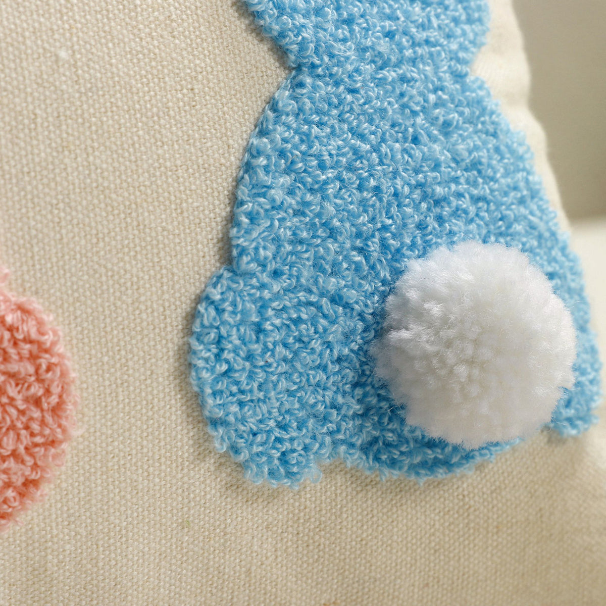 Easter Bunny Lumbar Throw Pillow Cover Textured Rabbit Pom Pom Tail