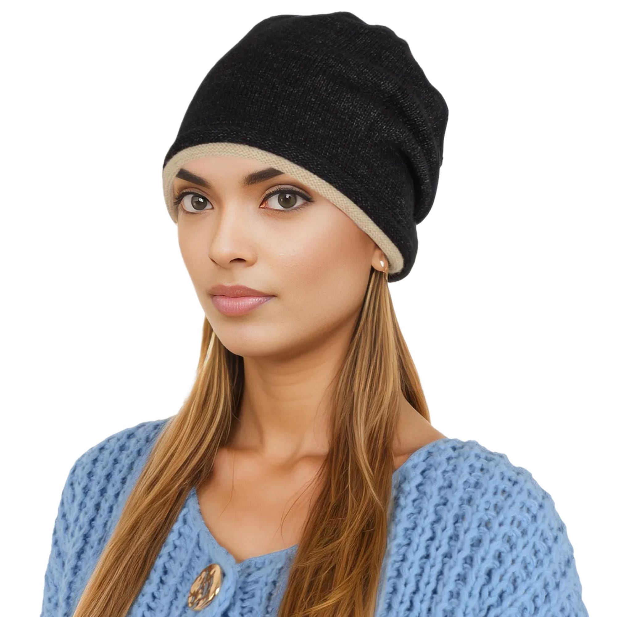 Alilang Comfy Warm Winter Knit Slouchy Beanie Hat Double Color Roll Up Edge Ski Cap for Women Men