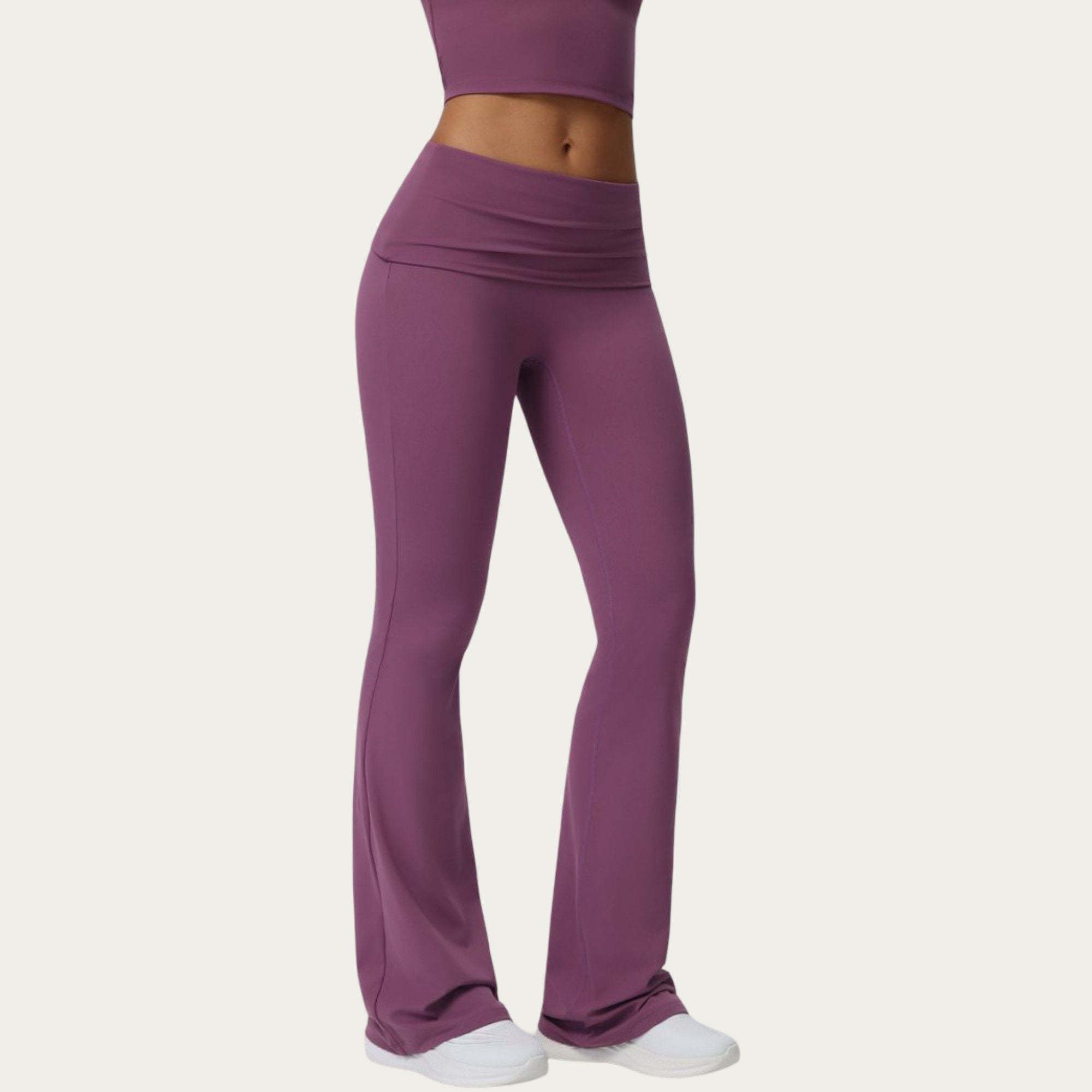 Anna-Kaci Active Women's Foldover Waist Flare Leggings with Smooth Stretch Knit Fabric