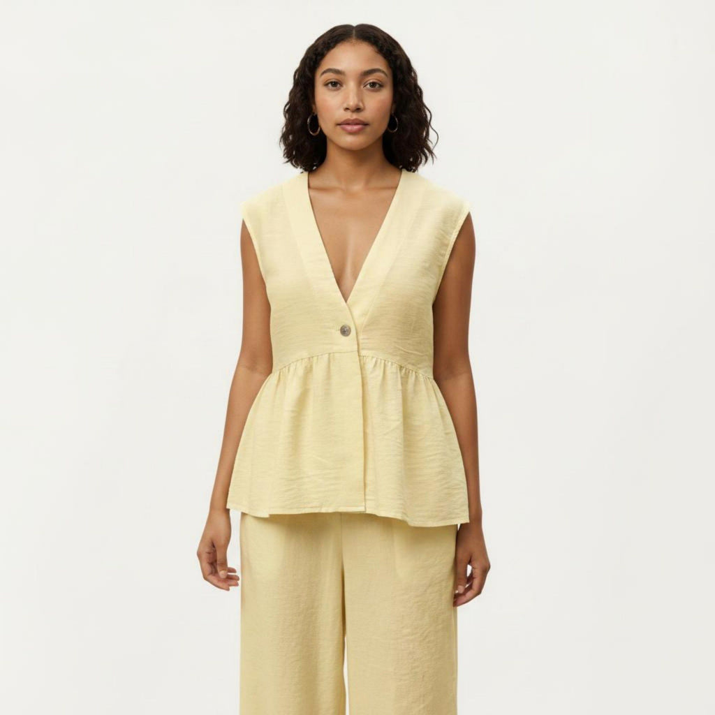 Anna-Kaci Women's 2-Piece Sleeveless V-Neck Peplum Top and Wide Leg Pant Set