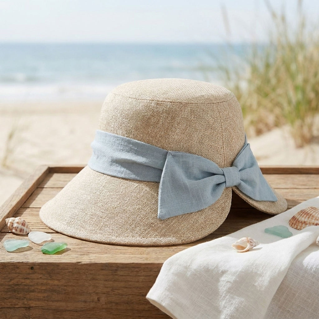 Wide Brim Sun Hat with Bow Accent