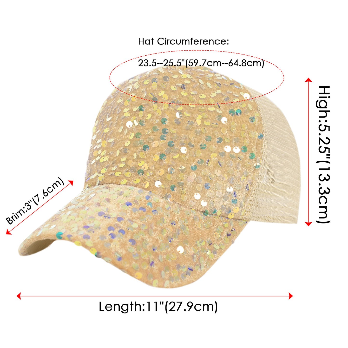 Anna-Kaci Women's Sparkly Sequin Baseball Cap Messy Low Bun Ponycap Velvet Mesh Trucker Hat