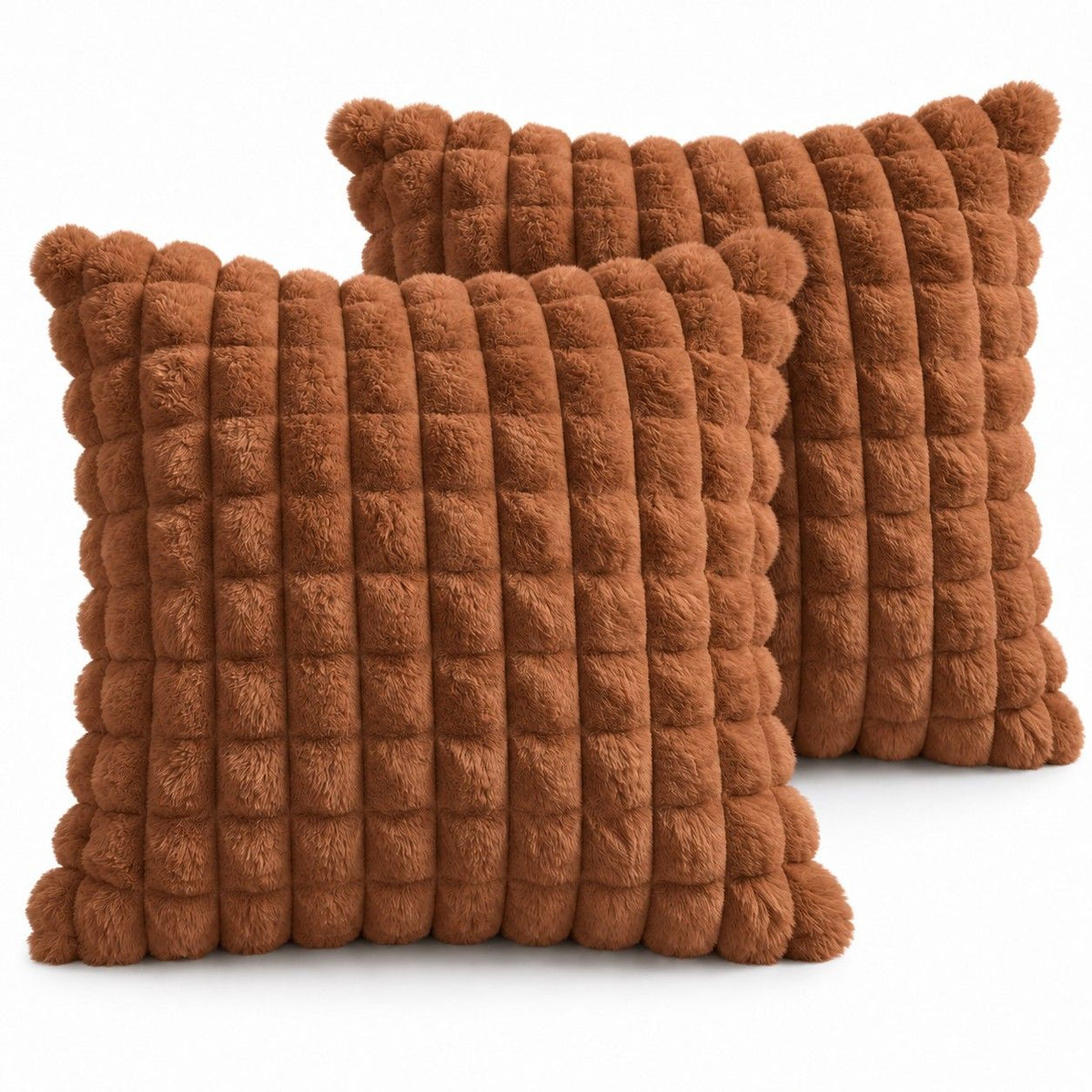 2 Pack Plush Faux Fur Bubble Grid Throw Pillow Covers 18 x 18 Inch for Couch and Bed