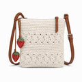 Crochet Crossbody Bag with Strawberry Charm, Adjustable Strap and Zip Closure