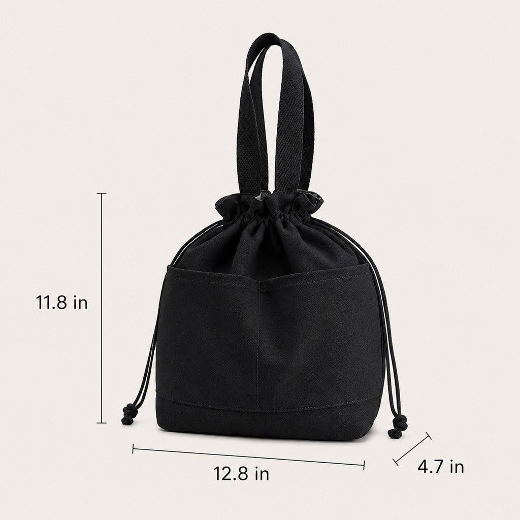 Insulated Drawstring Lunch Bag with Front Pockets Reusable Lunch Tote