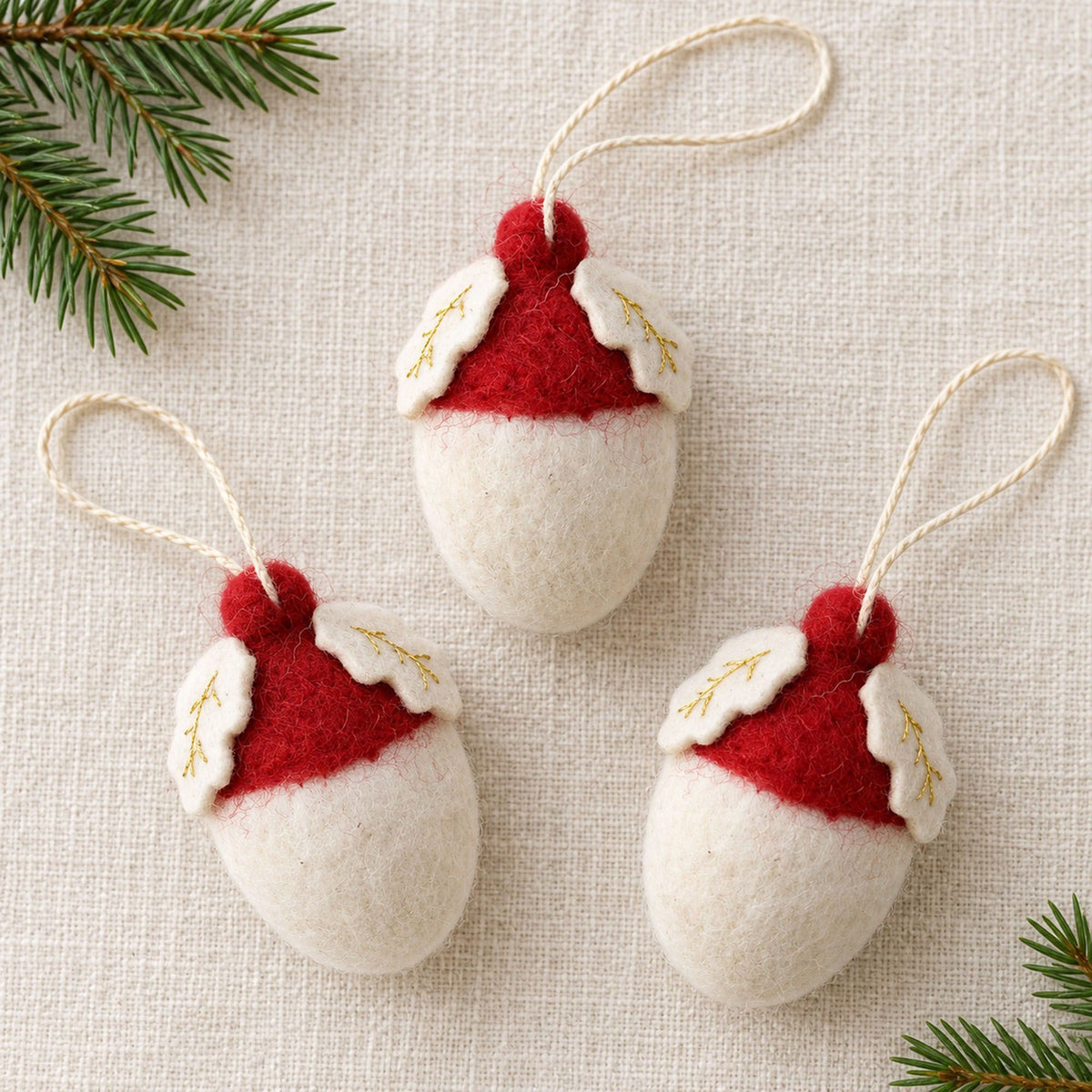 3 Piece Felt Acorn Hanging Christmas Ornament Set Gift