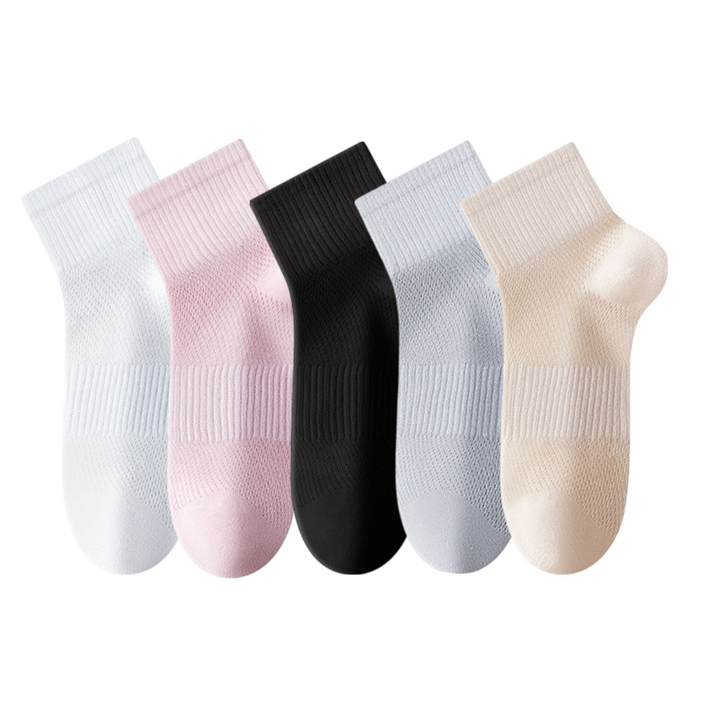 Anna-Kaci Womens Lightweight Breathable Ankle Socks 5-Pack Cushioned Sole Mesh Texture Soft Stretch Comfort Fit