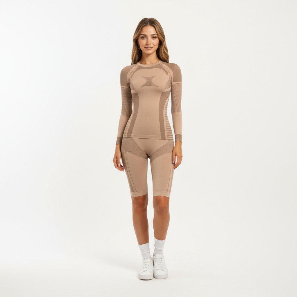 Anna-Kaci Active Women's Long Sleeve Seamless Compression Top with Contoured Mesh Detailing
