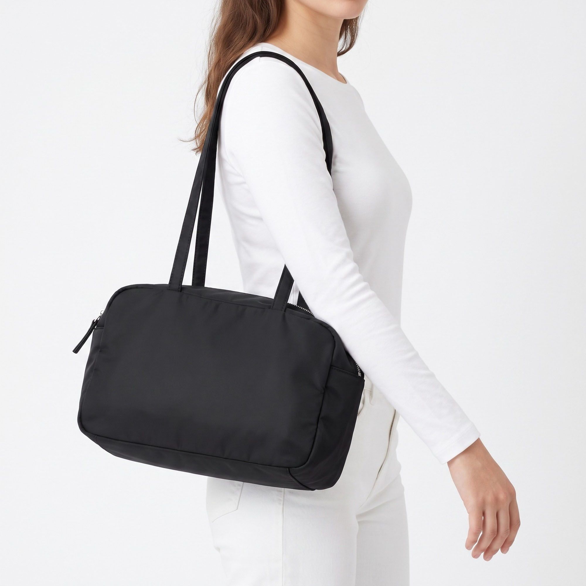 Lightweight Shoulder Tote Bag with Top Zipper and Exterior Side Pockets 12x8x3.5in
