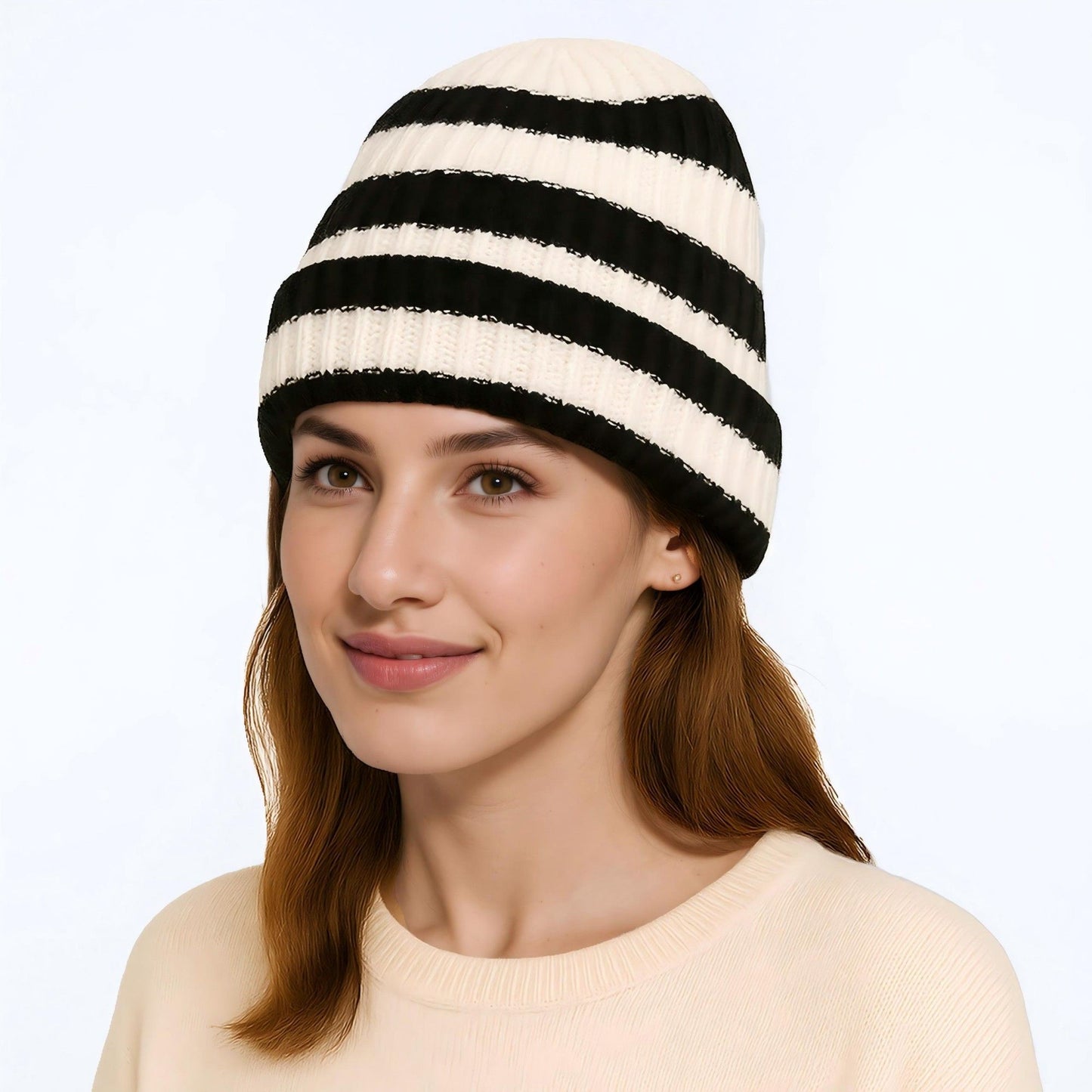 Anna-Kaci Unisex Striped Knit Beanie Hat Cuffed Warm Winter Cap