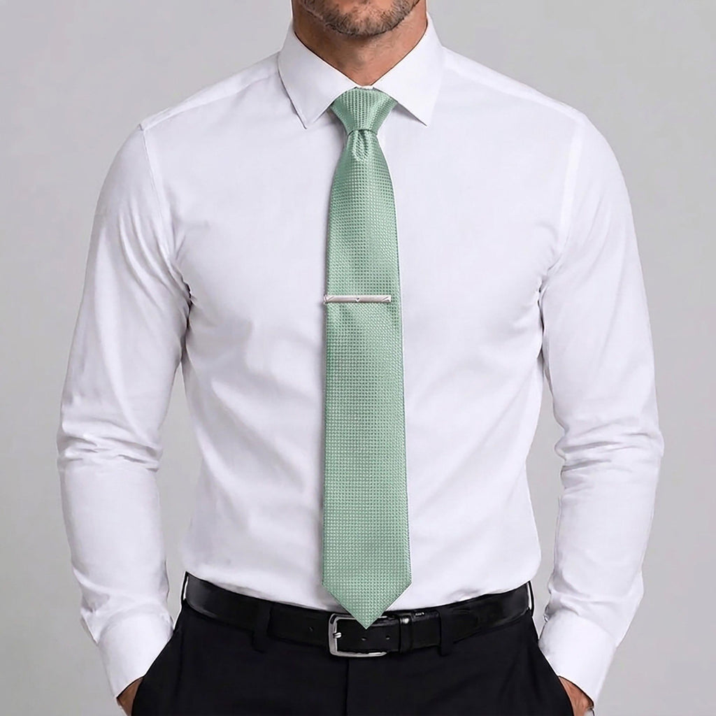 Men's Textured Solid Color Tie Gift Set with Matching Pocket Square Cufflinks and Silver Tie Clip