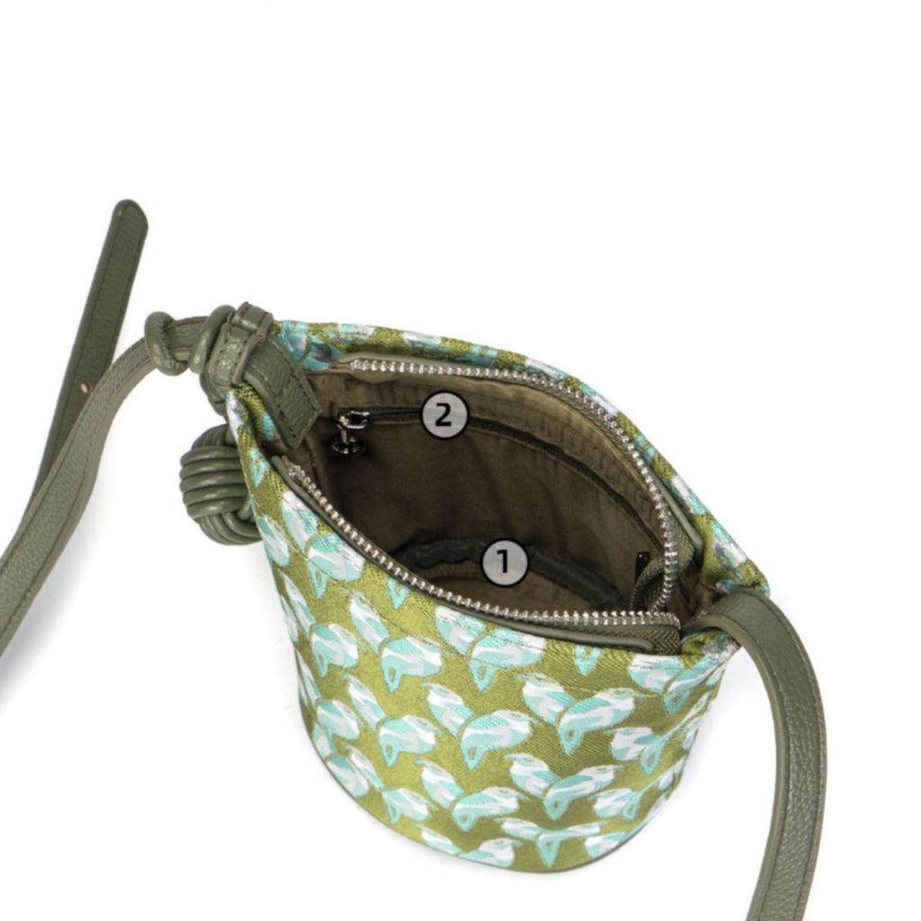 Embroidered Bucket Bag Bird Print Shoulder Bag