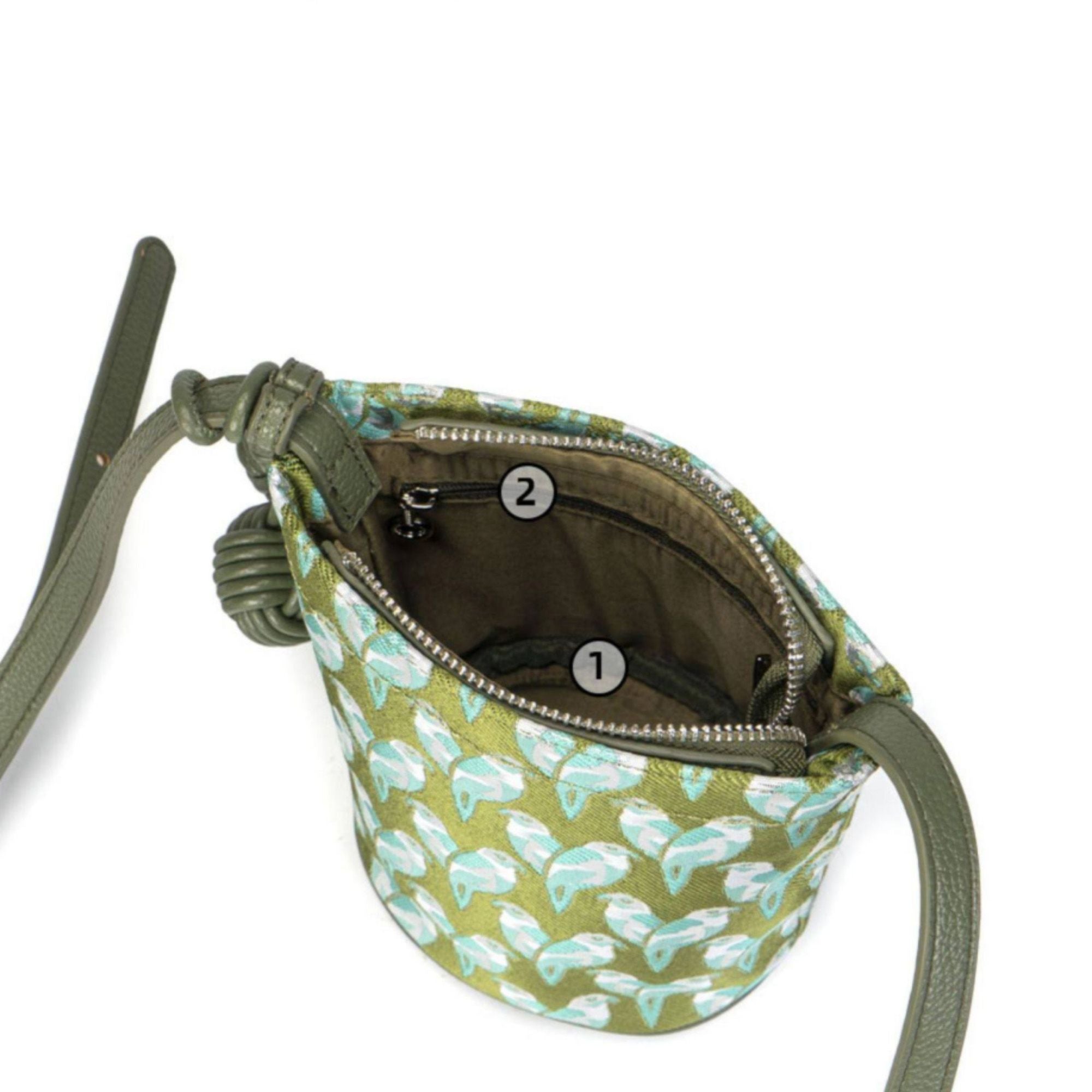 Embroidered Bucket Bag Bird Print Shoulder Bag