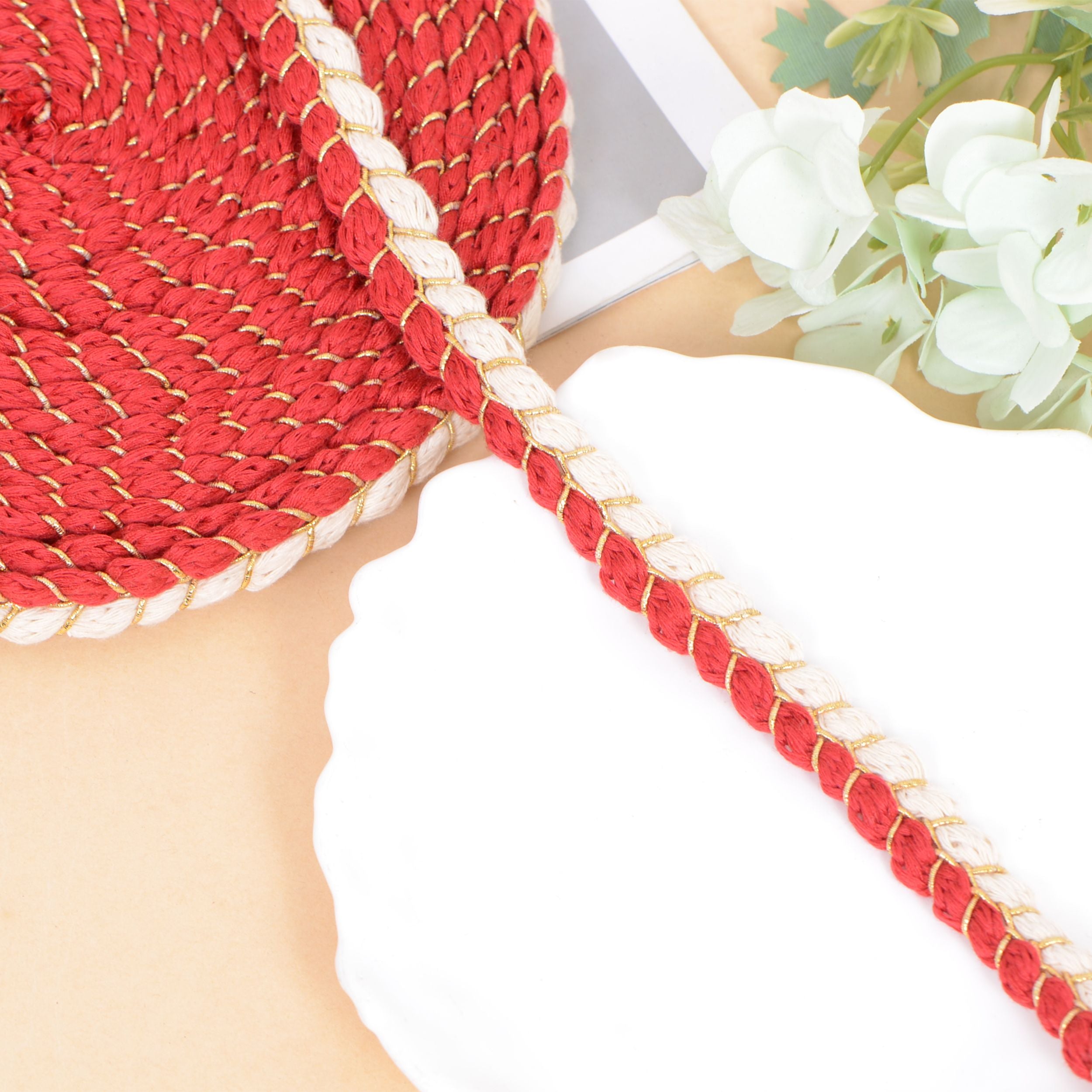 Sewing Braid Trim, 11 Yards 0.6 Inch Twisted Cotton Cord Trim, Handmade DIY Craft Embellishment Costume Garment Decor Accessory