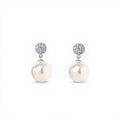 Women's Classic Pearl Drop Earrings with Round Rhinestone Stud Top