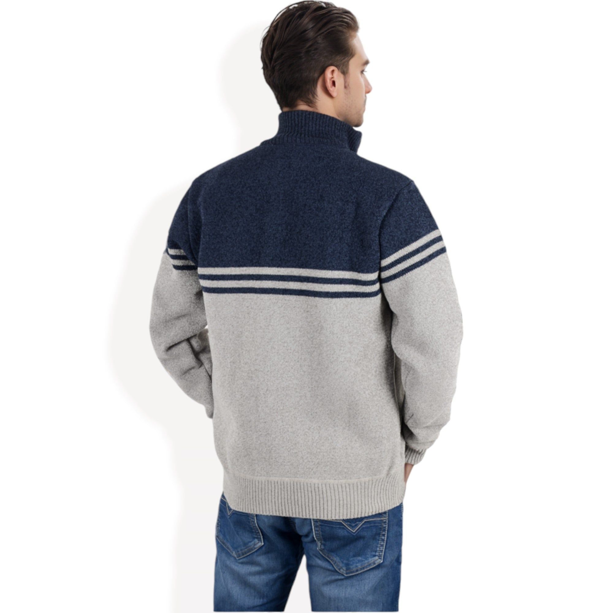 Anna-Kaci Men's Zip-Up Striped Fleece Jacket with High Collar and Front Pockets