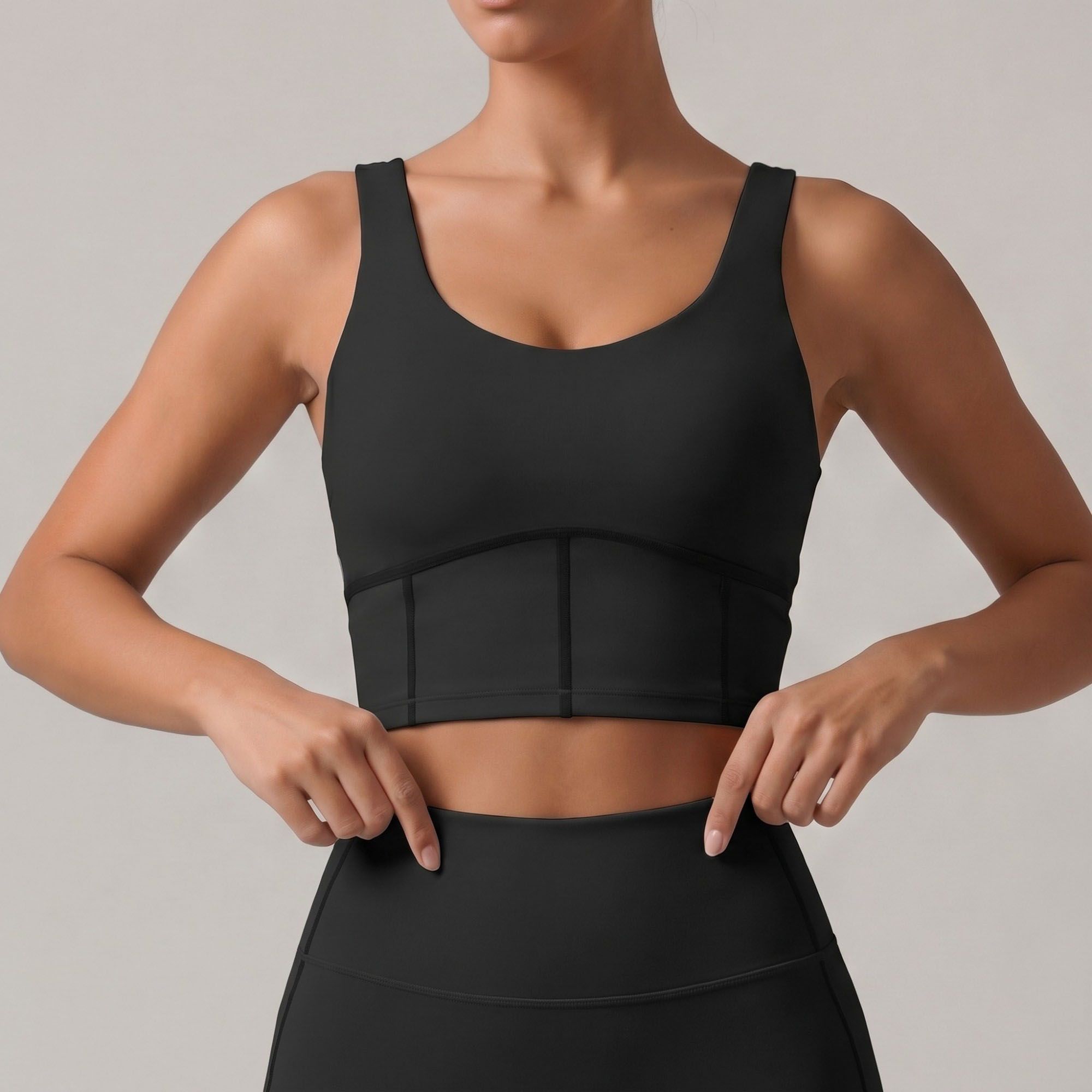 Padded Sleeveless Longline Sports Bra Tank Top Scoop Neck Workout Yoga Crop Top