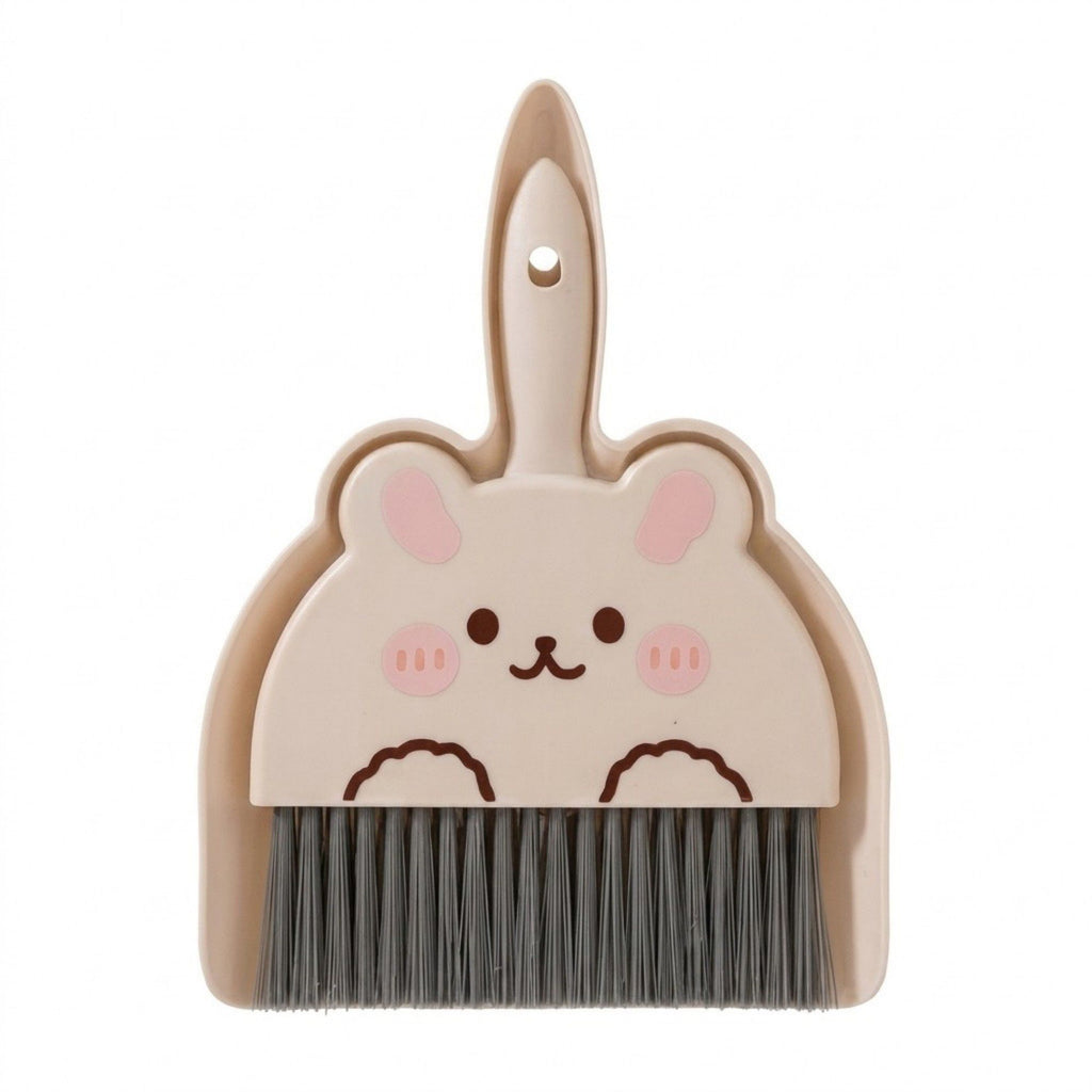 2-Piece Mini Dustpan and Brush Set with Animal Face Design for Tabletop Cleaning