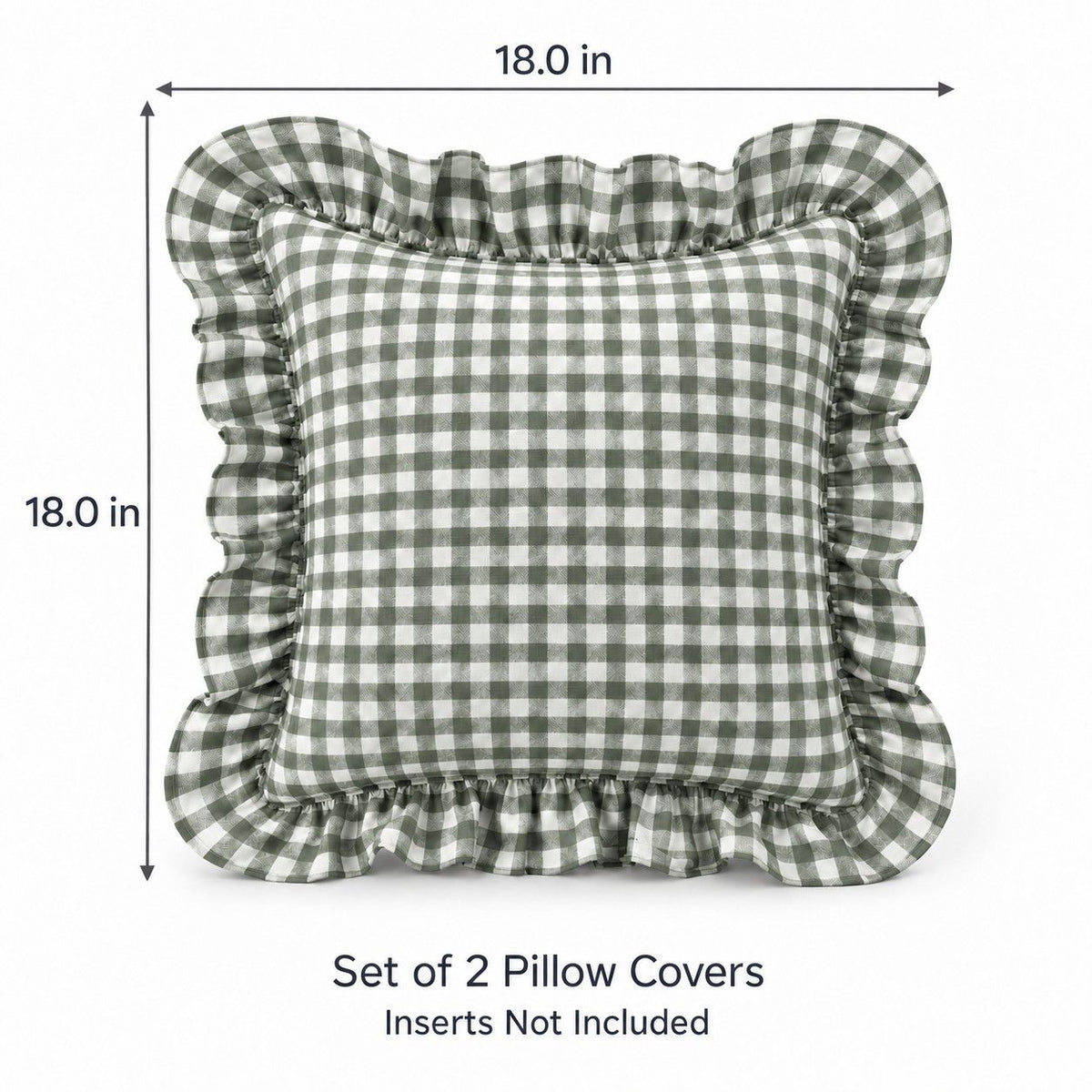 2 Pack Gingham Check Ruffle Throw Pillow Covers 18 x 18 Inch
