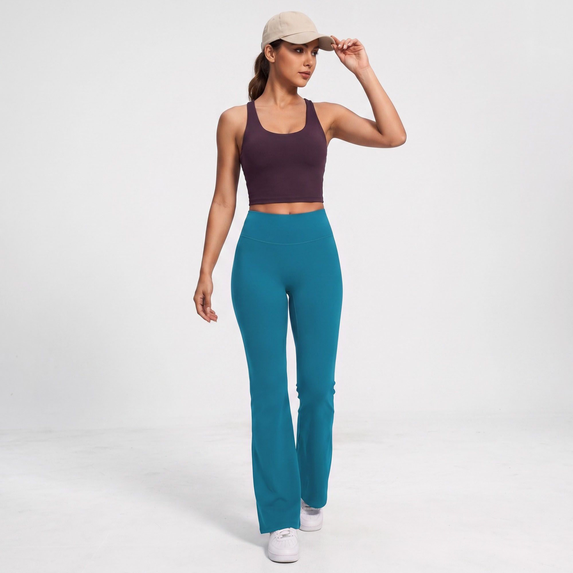 High Waist Flare Yoga Pants with Contour Seams Full Length Fitted Workout Leggings for Gym