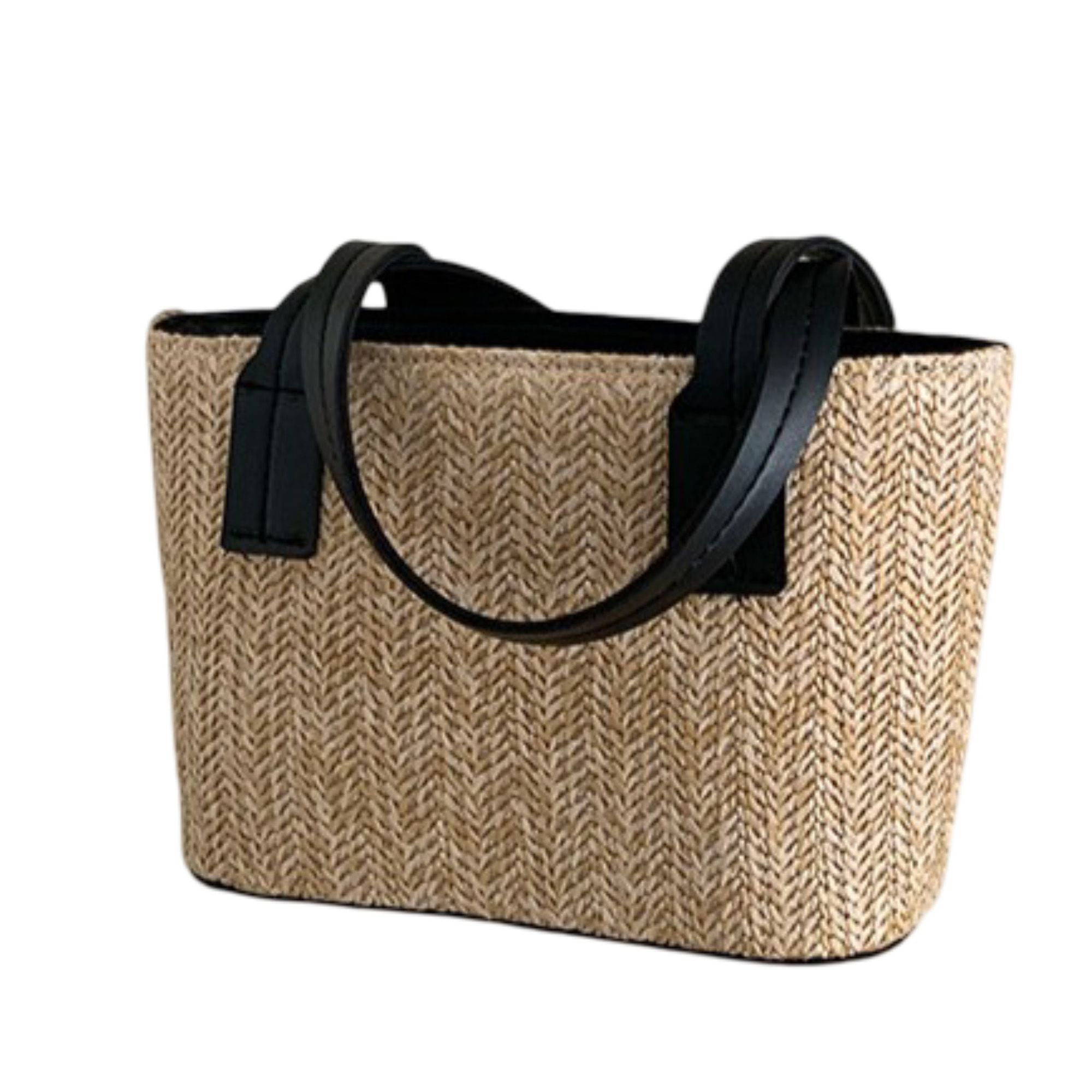 Summer PU Straw Woven Drawstring Handbag with Inner Zipper Pocket