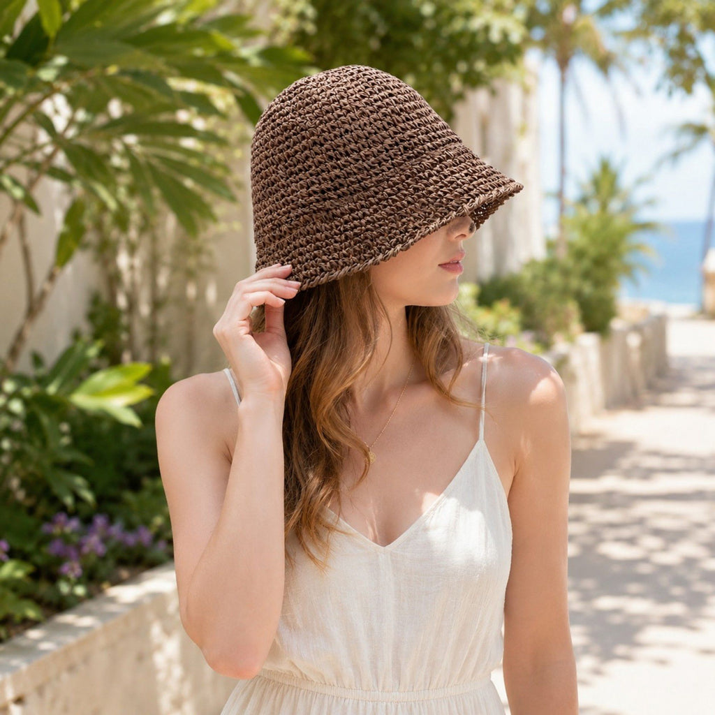 Summer Bucket Hat - Lightweight Straw Sun Hat for Vacation and Beach