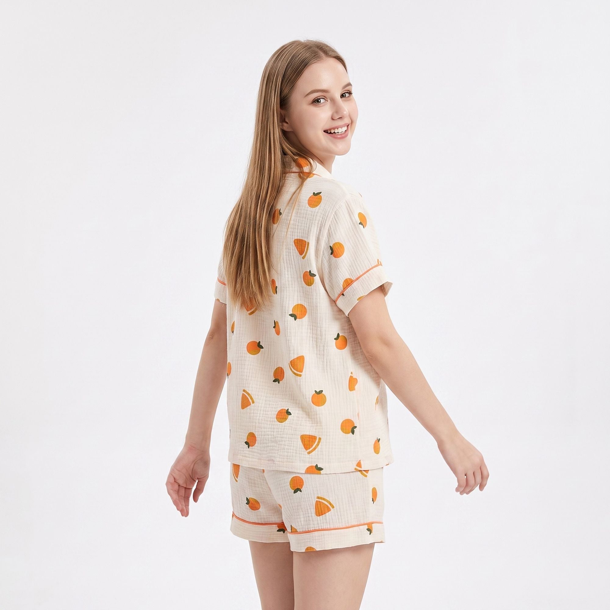 2-Piece Set Fruit Print Button Front Pajama Top and Relaxed Pants Sleepwear