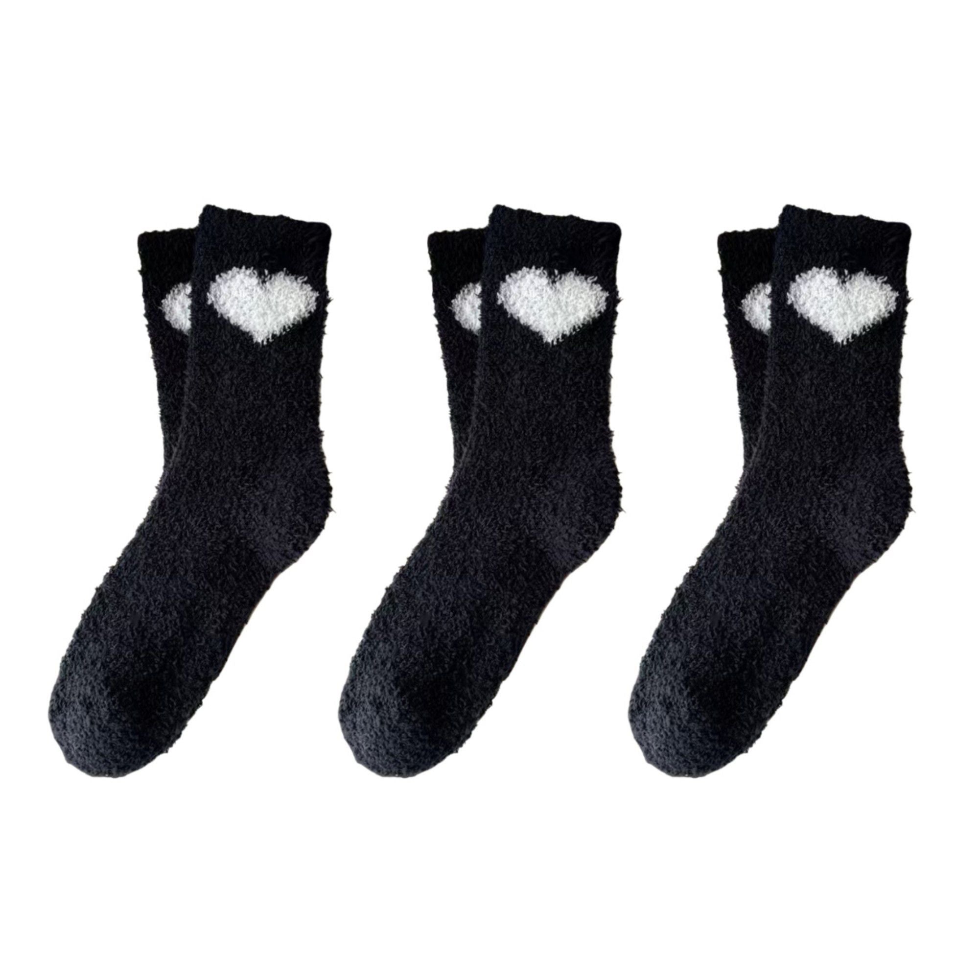 Anna-Kaci 3-Pair Fuzzy Valentine Heart Knit Crew Socks Set with Soft Plush Texture, Stretchy Cozy Fabric, and Cute Heart Accent for Gifting