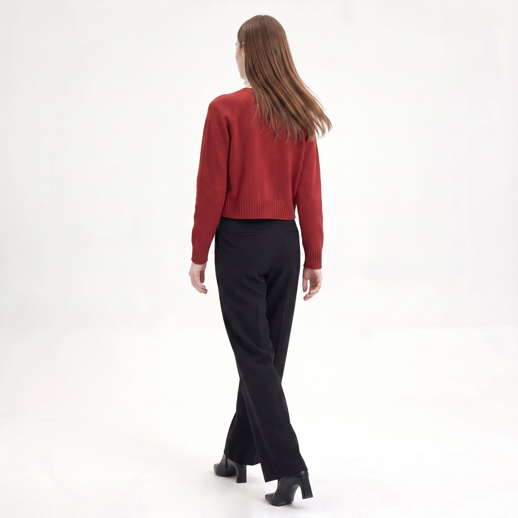 Cropped Crewneck Button-Front Cardigan Sweater