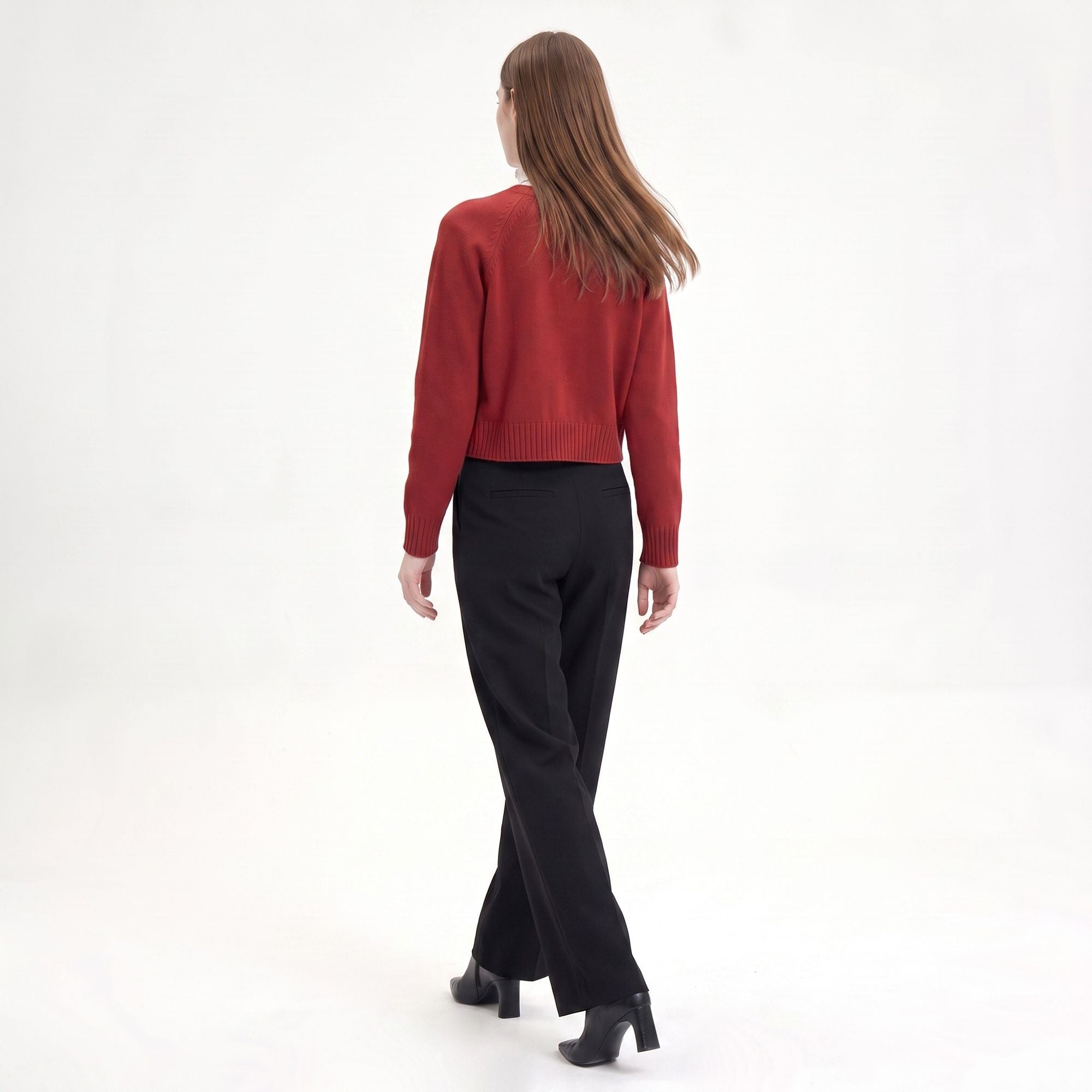 Cropped Crewneck Button-Front Cardigan Sweater