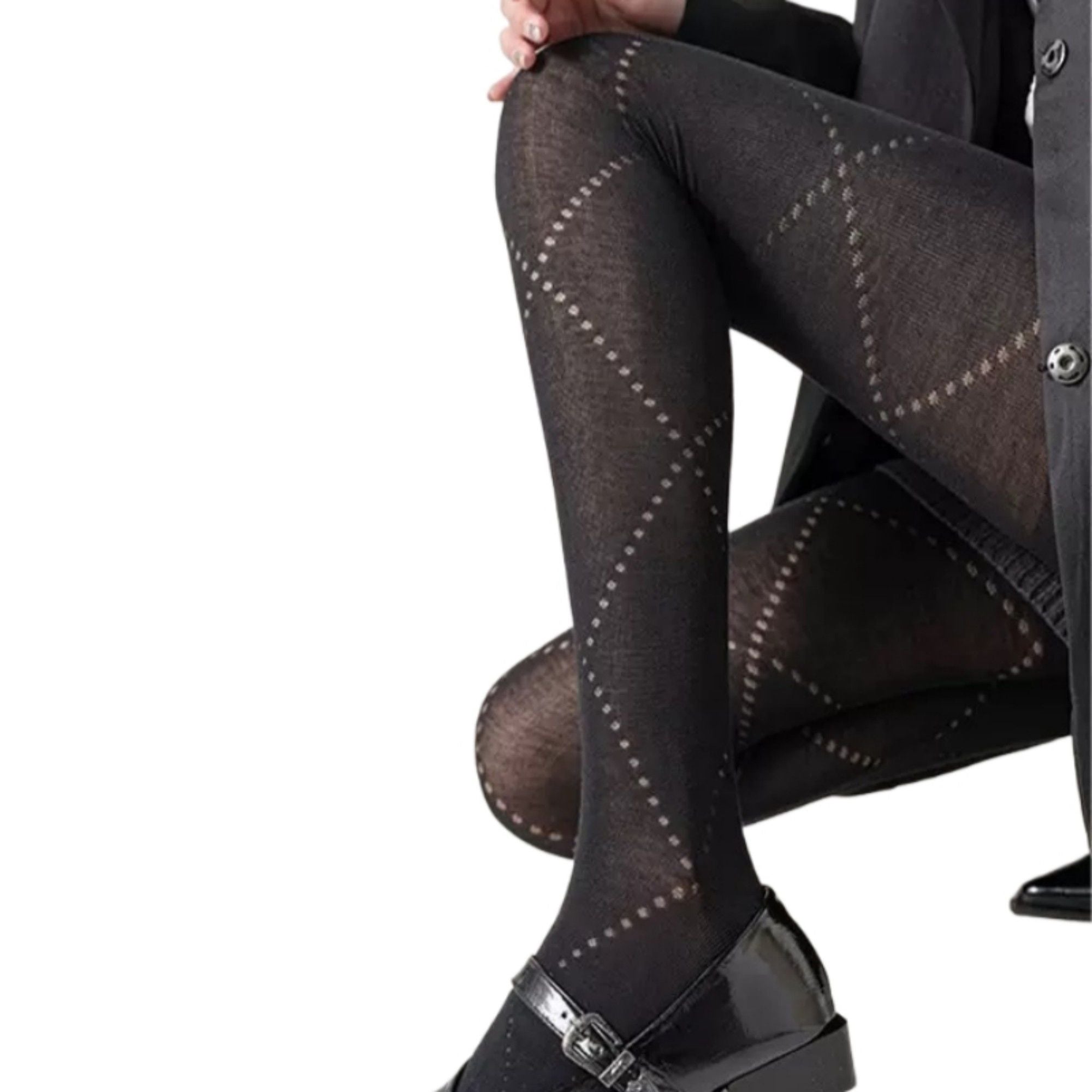 Anna-Kaci Women's Diamond Pattern Knit Tights with Stretch Fit Suitable Height 5'1-5'8