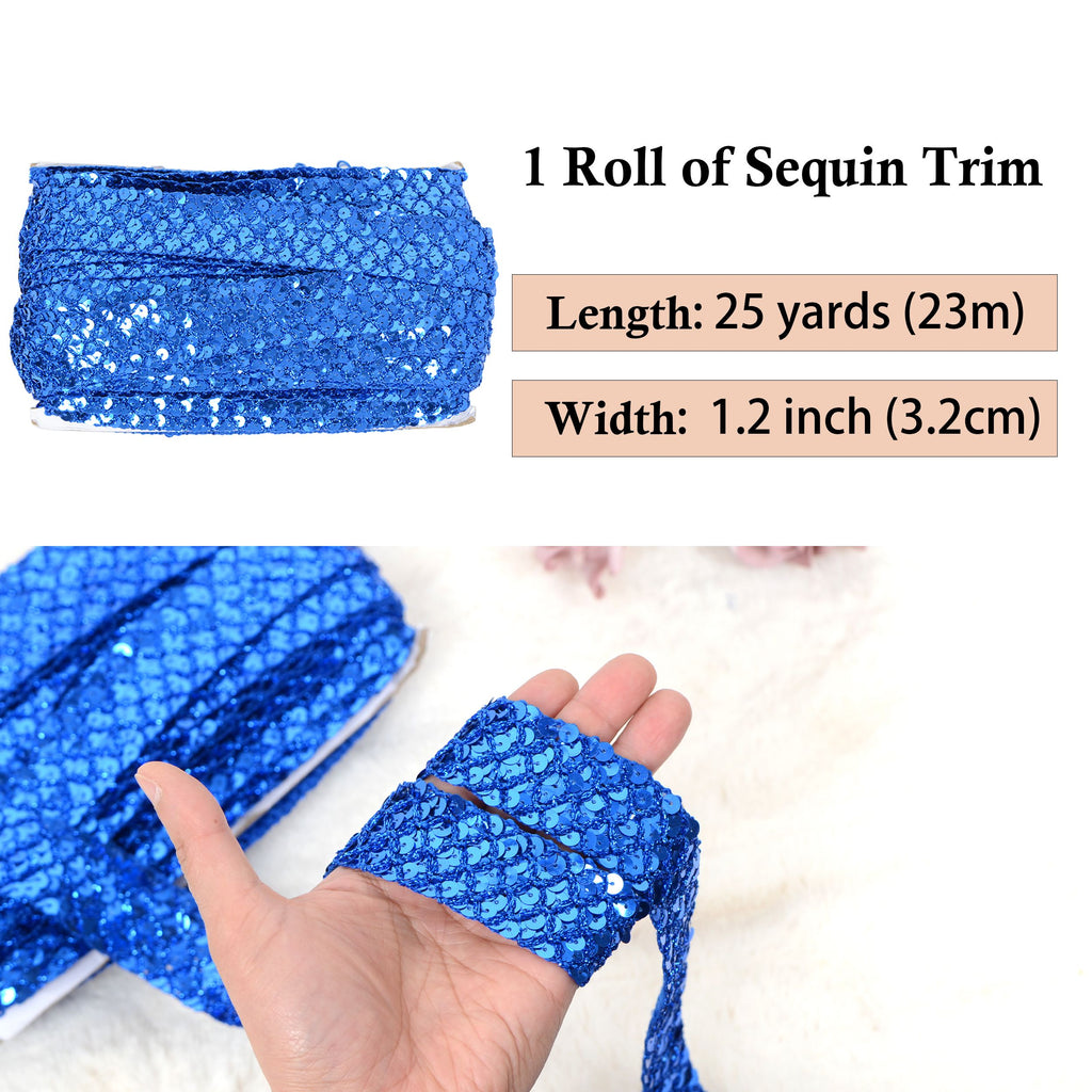 Sewing Sequin Trim 1.2 Inch 6 Row, 25 Yards Glitter Sequin Strip Ribbon Metallic Stretch Bling Fabric DIY Craft Decoration