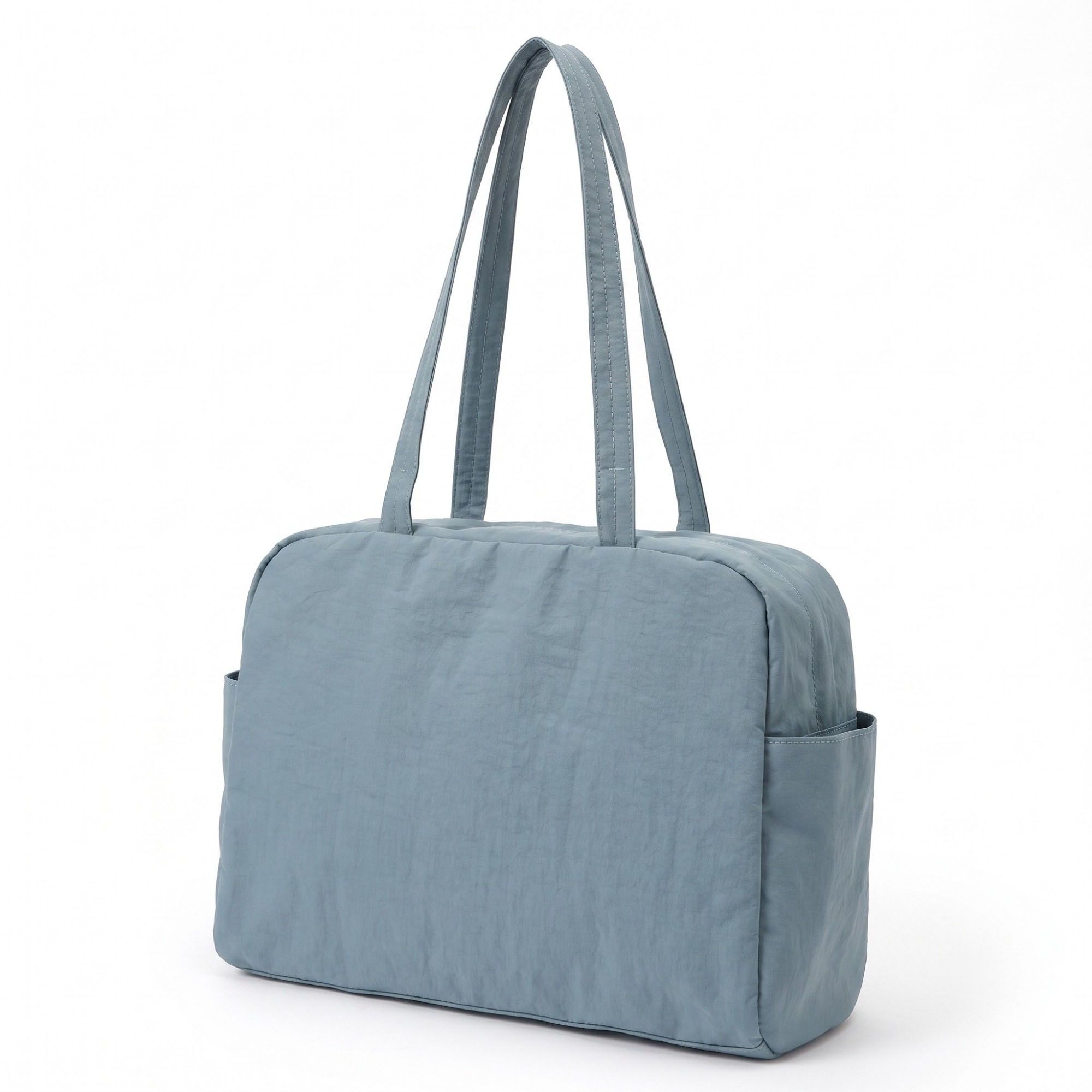 Lightweight Shoulder Tote Bag with Top Zipper and Exterior Side Pockets 12x8x3.5in