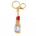 Lipstick Rhinestone Keychain Bag Charm with Lobster Clasp and Key Ring